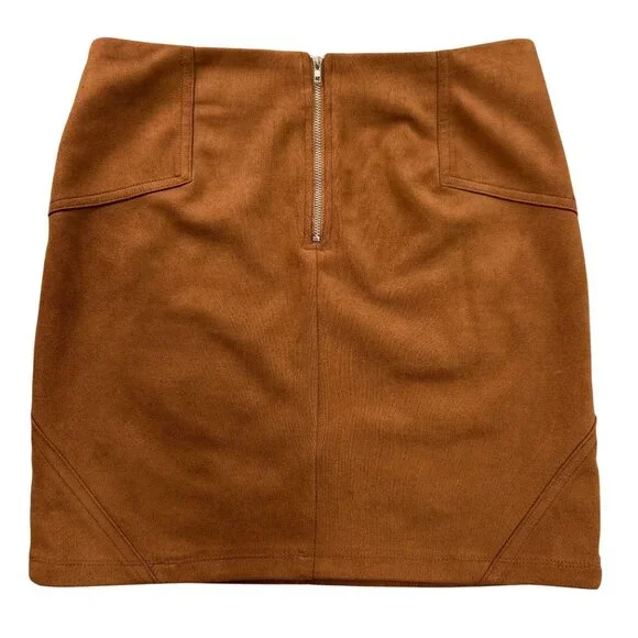 Mosaic & Co Y2K Mini Skirt Womens S Cognac Faux Suede Brown Boho‎ Western Retro - Picture 3 of 8